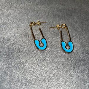 Safety Pin Women Earrings - BLUE/GOLD
